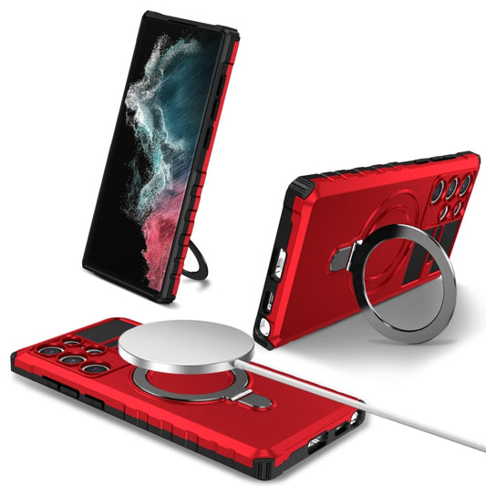 For Samsung Galaxy S22 Ultra 5G MagSafe Magnetic Holder Phone Case(Red) - Galaxy S22 Ultra 5G Cases by buy2fix | Online Shopping UK | buy2fix