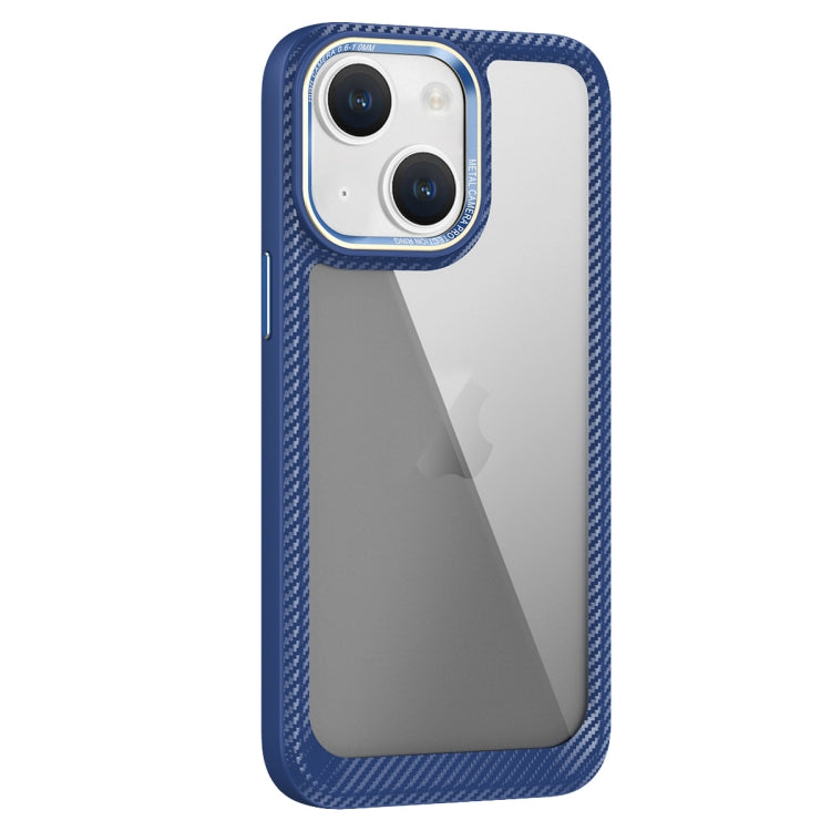 For iPhone 13 Carbon Fiber Transparent Back Panel Phone Case(Blue) - iPhone 13 Cases by buy2fix | Online Shopping UK | buy2fix