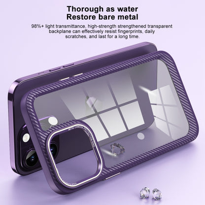 For iPhone 13 Pro Carbon Fiber Transparent Back Panel Phone Case(Purple) - iPhone 13 Pro Cases by buy2fix | Online Shopping UK | buy2fix