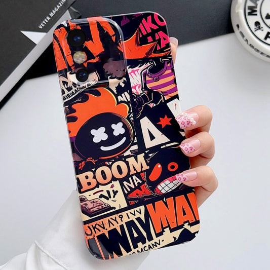 For iPhone X / XS Painted Pattern Precise Hole PC Phone Case(Orange Comics) - More iPhone Cases by buy2fix | Online Shopping UK | buy2fix
