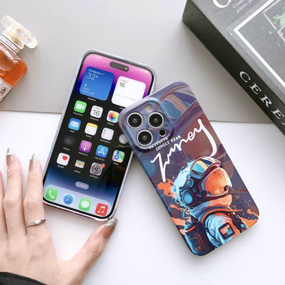 For iPhone X / XS Painted Pattern Precise Hole PC Phone Case(Orange Astronaut) - More iPhone Cases by buy2fix | Online Shopping UK | buy2fix