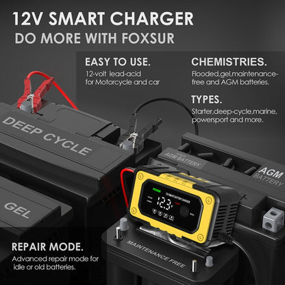 FOXSUR FBC1206E 6A 12V Car / Motorcycle Smart Battery Charger(UK Plug) - Battery Charger by FOXSUR | Online Shopping UK | buy2fix