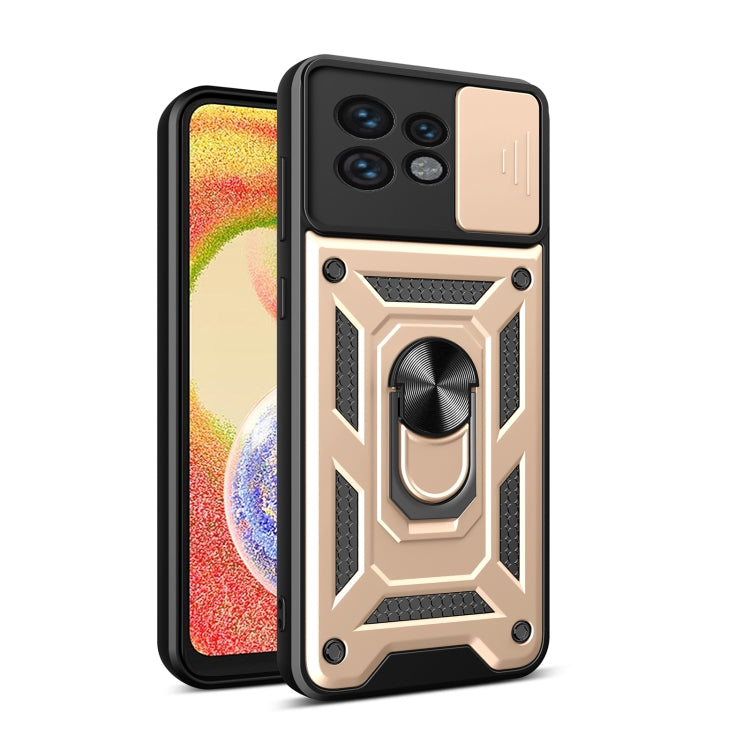 For Motorola Edge 40 Pro Sliding Camera Cover Design TPU Hybrid PC Phone Case(Gold) - Motorola Cases by buy2fix | Online Shopping UK | buy2fix