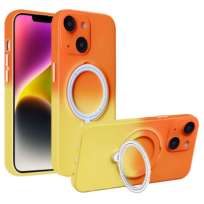 For iPhone 14 Plus MagSafe Holder Gradient TPU Phone Case(Orange Yellow) - iPhone 14 Plus Cases by buy2fix | Online Shopping UK | buy2fix