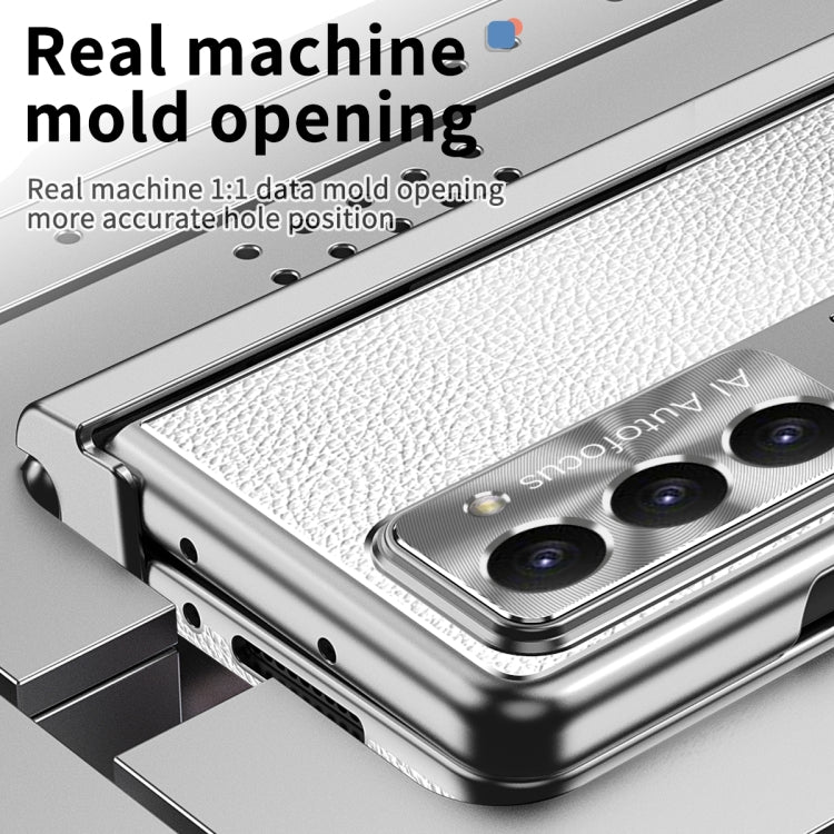 For Samsung Galaxy Z Fold5 Litchi Pattern Magnetic Shell Film Integrated Shockproof Phone Case(Silver) - Galaxy Z Fold5 Cases by buy2fix | Online Shopping UK | buy2fix