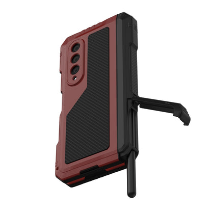 For Samsung Galaxy Z Fold4 LK Metal Shockproof Life Waterproof Dustproof Phone Case with Folding Holder(Red) - Galaxy Z Fold4 5G Cases by buy2fix | Online Shopping UK | buy2fix