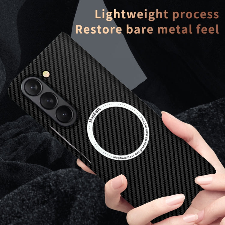 For Samsung Galaxy Z Fold5 Carbon Fiber Texture MagSafe Magnetic Phone Case(Black Silver) - Galaxy Z Fold5 Cases by buy2fix | Online Shopping UK | buy2fix