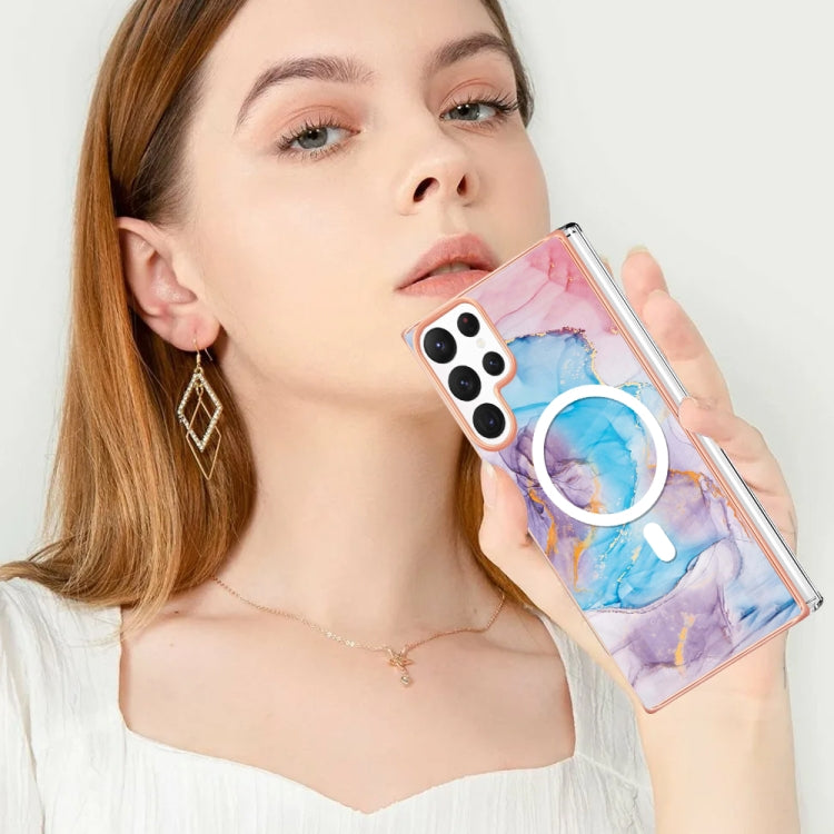 For Samsung Galaxy S22 Ultra 5G Marble Pattern Dual-side IMD Magsafe TPU Phone Case(Blue Marble) - Galaxy S22 Ultra 5G Cases by buy2fix | Online Shopping UK | buy2fix