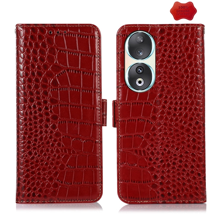 For Honor 90 Crocodile Top Layer Cowhide Leather Phone Case(Red) - Honor Cases by buy2fix | Online Shopping UK | buy2fix