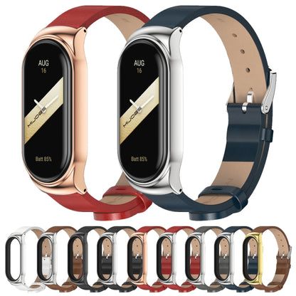 For Xiaomi Mi Band 8 Mijobs CS Case Microfiber PU Leather Watch Band(Brown Silver) - Watch Bands by MIJOBS | Online Shopping UK | buy2fix