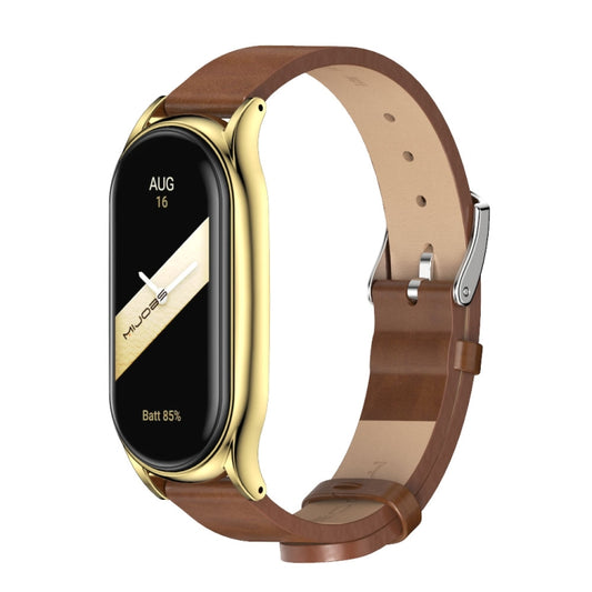 For Xiaomi Mi Band 8 Mijobs Plus Case Microfiber PU Leather Watch Band(Brown Gold) - Watch Bands by MIJOBS | Online Shopping UK | buy2fix