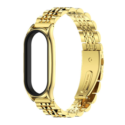 For Xiaomi Mi Band 8 Mijobs Plus Case Seven Bead Metal Stainless Steel Watch Band(Gold) - Watch Bands by MIJOBS | Online Shopping UK | buy2fix