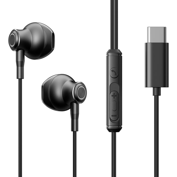 JOYRO0M JR-EC07 Type-C Metal Half In-Ear Wired Earphone, Length: 1.2m(Black) - Type-C Earphone by JOYROOM | Online Shopping UK | buy2fix