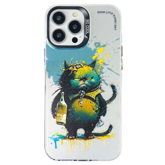 For iPhone 15 Pro Max Double Layer Color Silver Series Animal Oil Painting Phone Case(Angry Cat) - iPhone 15 Pro Max Cases by buy2fix | Online Shopping UK | buy2fix