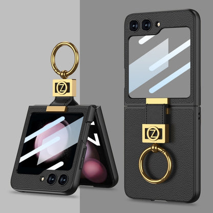 For Samsung Galaxy Z Flip5 GKK Ultra-thin Z Ring Holder Leather Phone Case(Black) - Galaxy Z Flip5 Cases by GKK | Online Shopping UK | buy2fix