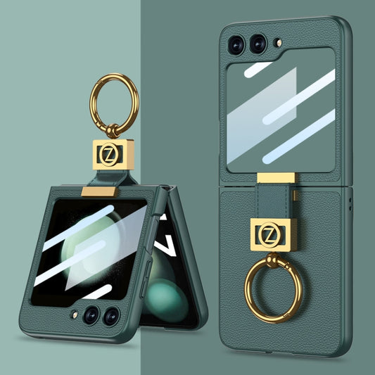 For Samsung Galaxy Z Flip5 GKK Ultra-thin Z Ring Holder Leather Phone Case(Green) - Galaxy Z Flip5 Cases by GKK | Online Shopping UK | buy2fix
