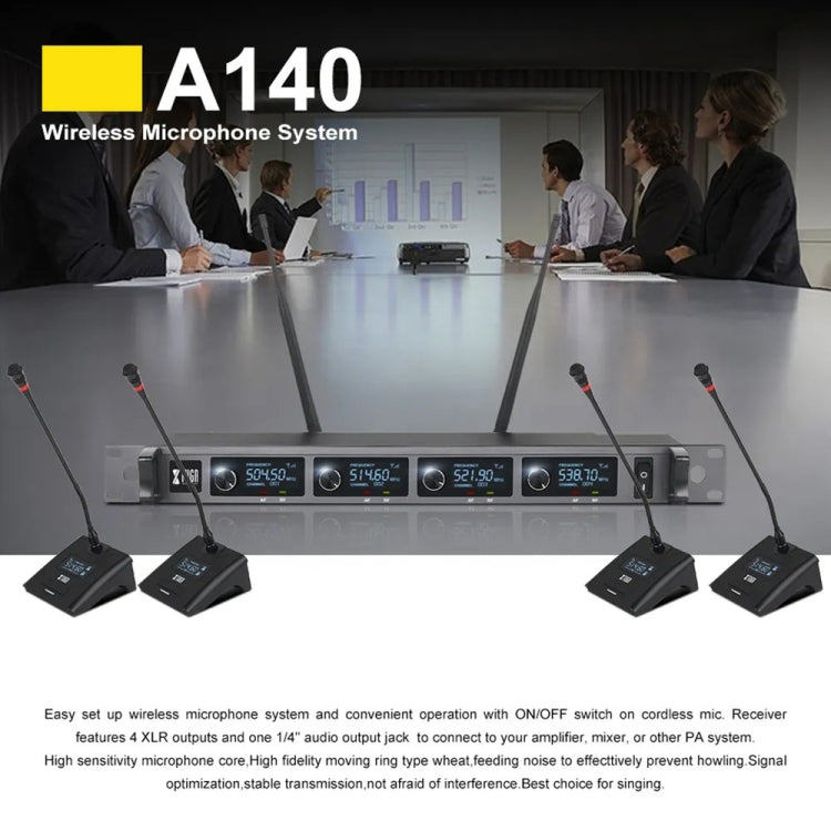 XTUGA A140-C Wireless Microphone System 4-Channel UHF Four Conference Mics(EU Plug) - Microphone by XTUGA | Online Shopping UK | buy2fix