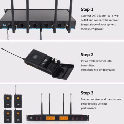 XTUGA A400-HB Professional 4-Channel UHF Wireless Microphone System with 2 Handheld & 2 Headset Microphone(UK Plug) - Microphone by XTUGA | Online Shopping UK | buy2fix