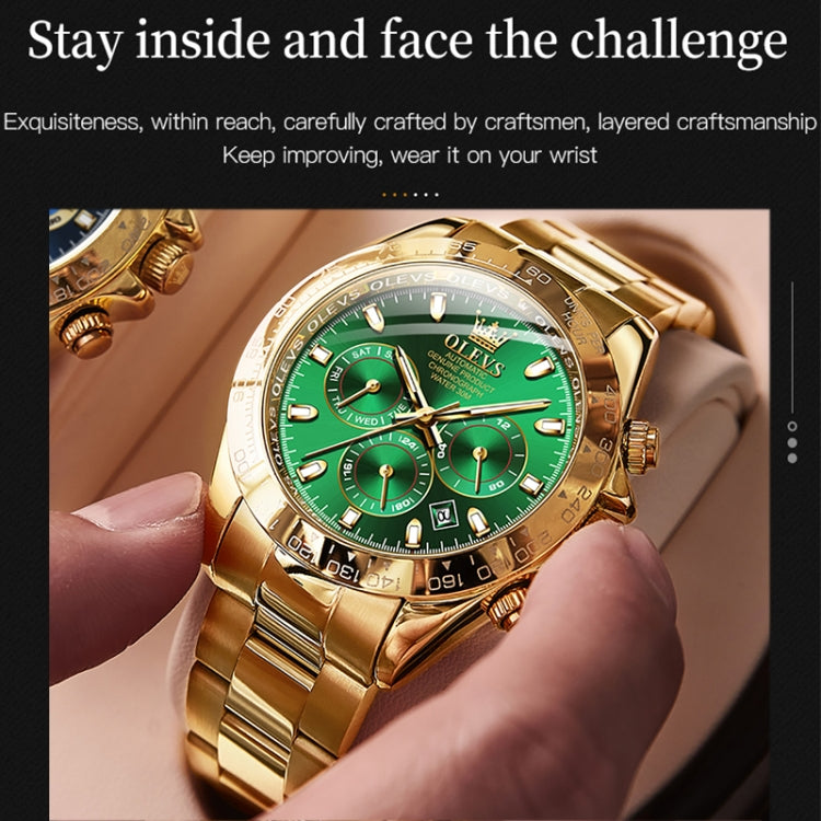 OLEVS 6638 Men Multifunctional Luminous Waterproof Mechanical Watch(Green) - Metal Strap Watches by OLEVS | Online Shopping UK | buy2fix