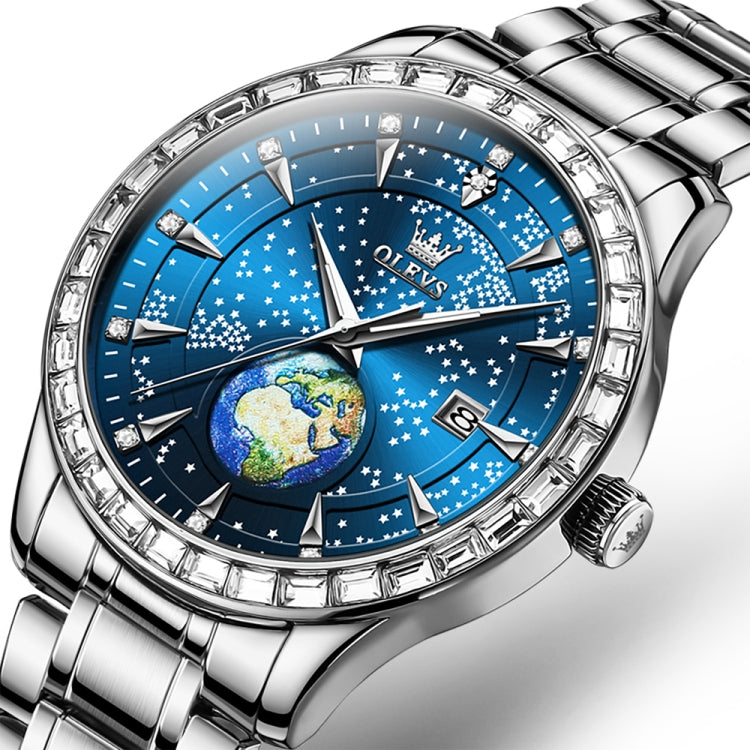 OLEVS 9967 Men Starry Sky Face Diamond Bezel Quartz Watch(Blue Steel Strap) - Leather Strap Watches by OLEVS | Online Shopping UK | buy2fix