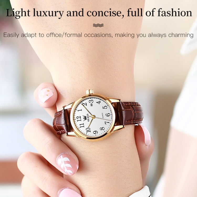 OLEVS 5566 Women Simple Single Calendar Waterproof Quartz Watch(White) - Leather Strap Watches by OLEVS | Online Shopping UK | buy2fix