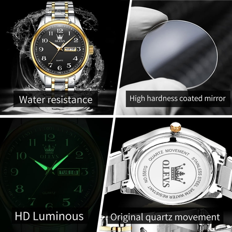 OLEVS 5567 Men Steel Strap Waterproof Quartz Watch(Black) - Metal Strap Watches by OLEVS | Online Shopping UK | buy2fix
