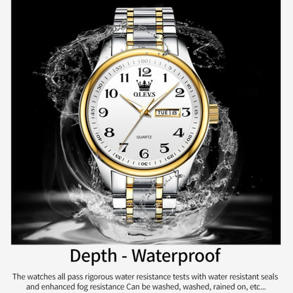 OLEVS 5567 Men Steel Strap Waterproof Quartz Watch(White + Gold) - Metal Strap Watches by OLEVS | Online Shopping UK | buy2fix