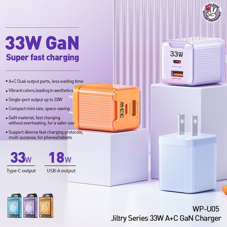 WK WP-U05 Jiltry Series 33W Gallium Nitride USB-C / Type-C + USB Charger, US Plug(Orange) - USB Charger by WK | Online Shopping UK | buy2fix