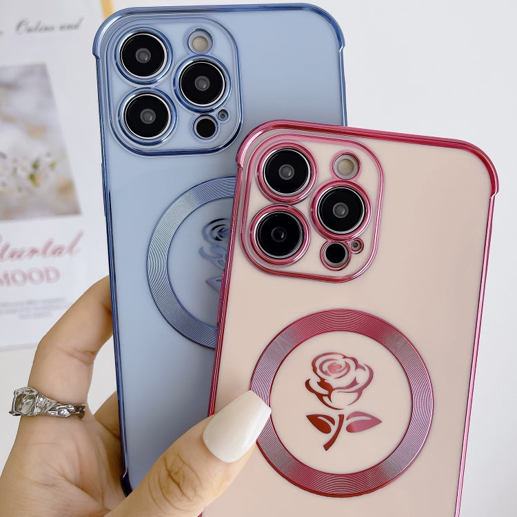 For iPhone 15 Pro Electroplate Side Roses Flower MagSafe Phone Case(White) - iPhone 15 Pro Cases by buy2fix | Online Shopping UK | buy2fix