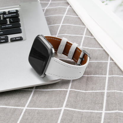 For Fitbit Versa 2 / Fitbit Versa / Fitbit Versa Lite Leather Watch Band with Round Tail Buckle(White) - Smart Wear by buy2fix | Online Shopping UK | buy2fix