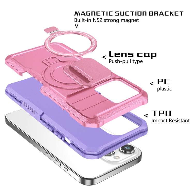 For iPhone 15 Pro Sliding Camshield Magsafe Holder TPU Hybrid PC Phone Case(Purple Pink) - iPhone 15 Pro Cases by buy2fix | Online Shopping UK | buy2fix