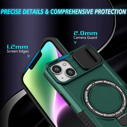 For iPhone 15 Sliding Camshield Magsafe Holder TPU Hybrid PC Phone Case(Deep Green) - iPhone 15 Cases by buy2fix | Online Shopping UK | buy2fix