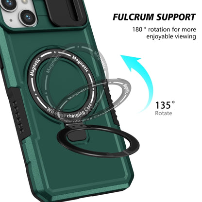 For iPhone 15 Sliding Camshield Magsafe Holder TPU Hybrid PC Phone Case(Deep Green) - iPhone 15 Cases by buy2fix | Online Shopping UK | buy2fix