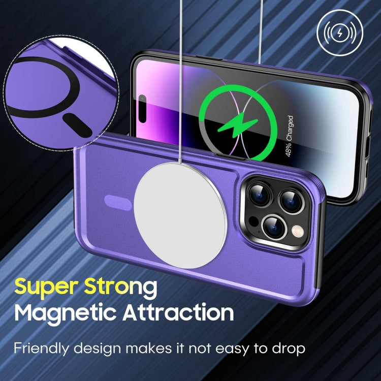 For iPhone 14 Pro Max Shield Armor MagSafe TPU Hybrid PC Phone Case(Purple) - iPhone 14 Pro Max Cases by buy2fix | Online Shopping UK | buy2fix