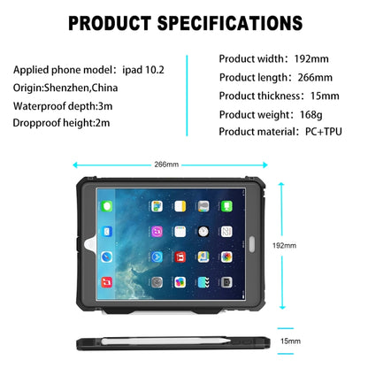 For iPad 10.2 RedPepper Shockproof Waterproof PC + TPU Protective Case with Lanyard & Pen Tray & Holder(Black) - iPad 10.2 Cases by RedPepper | Online Shopping UK | buy2fix