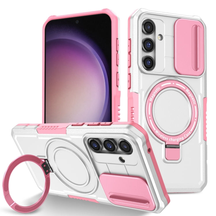 For Samsung Galaxy S23 FE 5G Sliding Camshield Magsafe Holder TPU Hybrid PC Phone Case(Pink White) - Galaxy S23 FE 5G Cases by buy2fix | Online Shopping UK | buy2fix