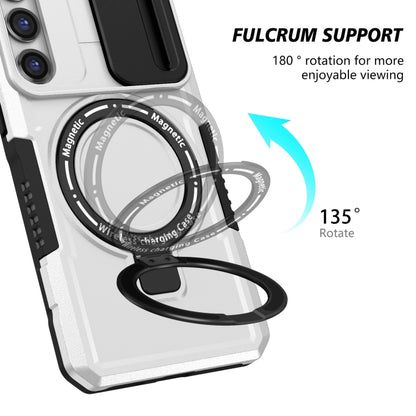 For Samsung Galaxy S23 5G Sliding Camshield Magsafe Holder TPU Hybrid PC Phone Case(Black White) - Galaxy S23 5G Cases by buy2fix | Online Shopping UK | buy2fix