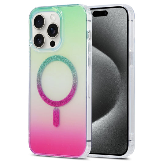 For iPhone 15 Pro Max Magic Diamond Blu-ray MagSafe Phone Case(Green Rose Gradient) - iPhone 15 Pro Max Cases by buy2fix | Online Shopping UK | buy2fix
