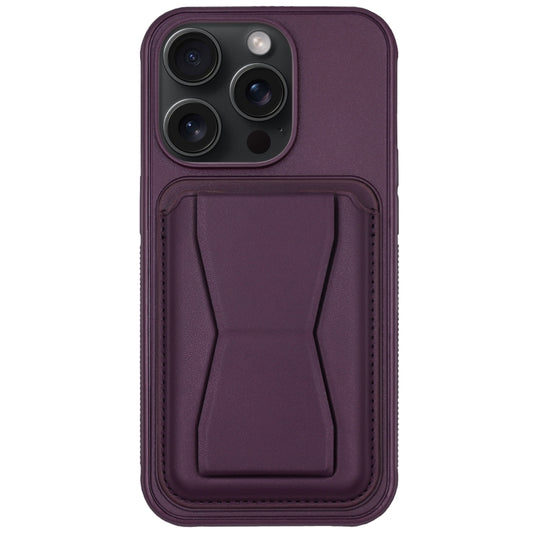 For iPhone 15 Pro Max Leather Card Holder TPU Phone Case(Dark Purple) - iPhone 15 Pro Max Cases by buy2fix | Online Shopping UK | buy2fix
