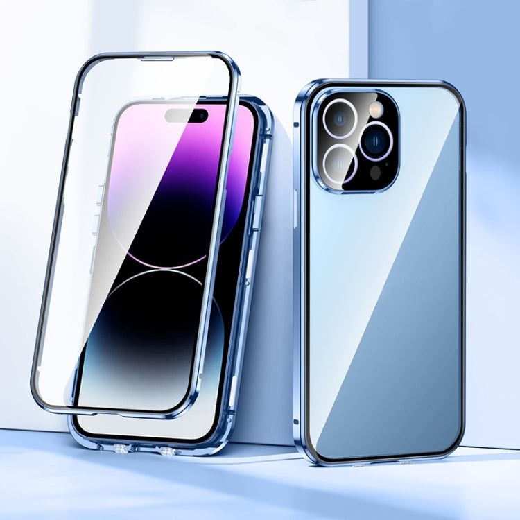 For iPhone 15 Pro Max Magnetic Double-buckle HD Tempered Glass Phone Case(Blue) - iPhone 15 Pro Max Cases by buy2fix | Online Shopping UK | buy2fix