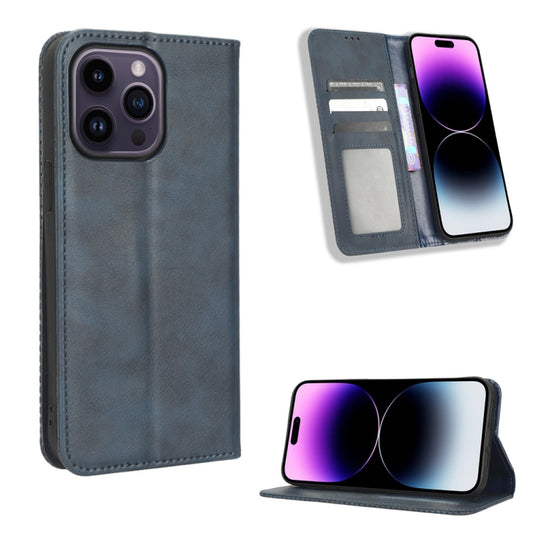 For iPhone 15 Pro Max Magnetic Buckle Retro Texture Leather Phone Case(Blue) - iPhone 15 Pro Max Cases by buy2fix | Online Shopping UK | buy2fix