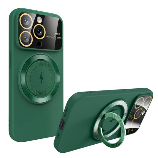 For iPhone 15 Pro Max Large Window MagSafe Magnetic Holder Phone Case(Dark Green) - iPhone 15 Pro Max Cases by buy2fix | Online Shopping UK | buy2fix