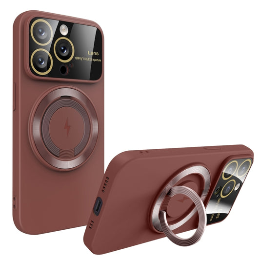 For iPhone 15 Pro Max Large Window MagSafe Magnetic Holder Phone Case(Claret Red) - iPhone 15 Pro Max Cases by buy2fix | Online Shopping UK | buy2fix
