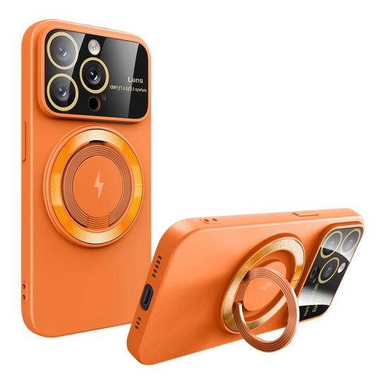 For iPhone 15 Pro Max Large Window MagSafe Magnetic Holder Phone Case(Orange) - iPhone 15 Pro Max Cases by buy2fix | Online Shopping UK | buy2fix