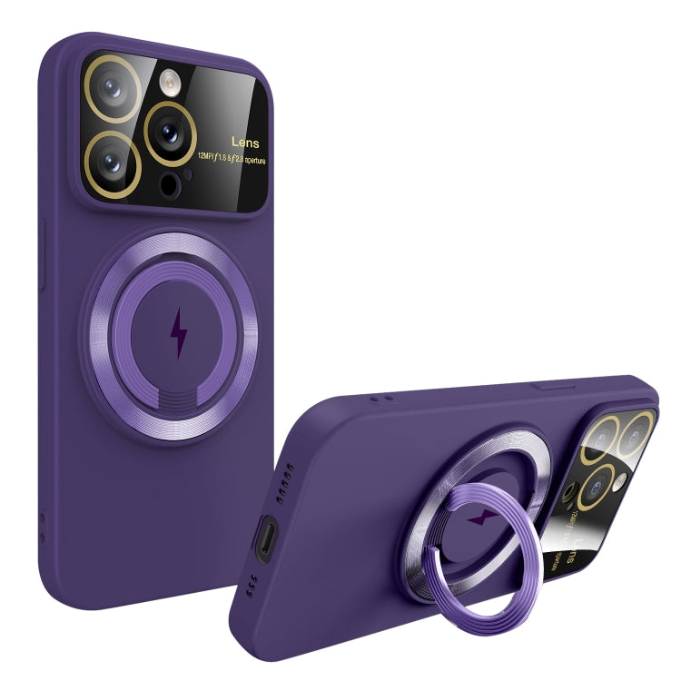 For iPhone 14 Pro Max Large Window MagSafe Magnetic Holder Phone Case(Dark Purple) - iPhone 14 Pro Max Cases by buy2fix | Online Shopping UK | buy2fix