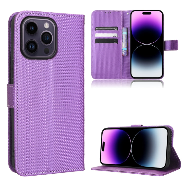 For iPhone 15 Pro Max Diamond Texture Leather Phone Case(Purple) - iPhone 15 Pro Max Cases by buy2fix | Online Shopping UK | buy2fix