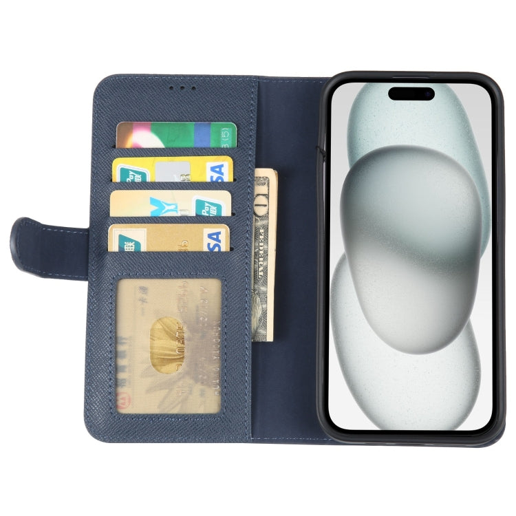 For iPhone 15 GEBEI Top-grain Horizontal Flip Leather Phone Case(Blue) - iPhone 15 Cases by GEBEI | Online Shopping UK | buy2fix