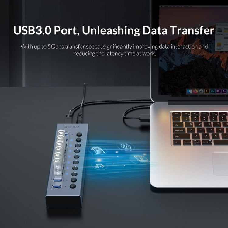 ORICO BT2U3-10AB-GY-BP 10 Ports USB 3.0 HUB with Individual Switches(US Plug) - USB 3.0 HUB by ORICO | Online Shopping UK | buy2fix