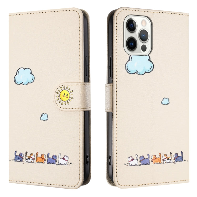 For iPhone 15 Pro Max Cartoon Cats Leather Phone Case(Beige White) - iPhone 15 Pro Max Cases by buy2fix | Online Shopping UK | buy2fix