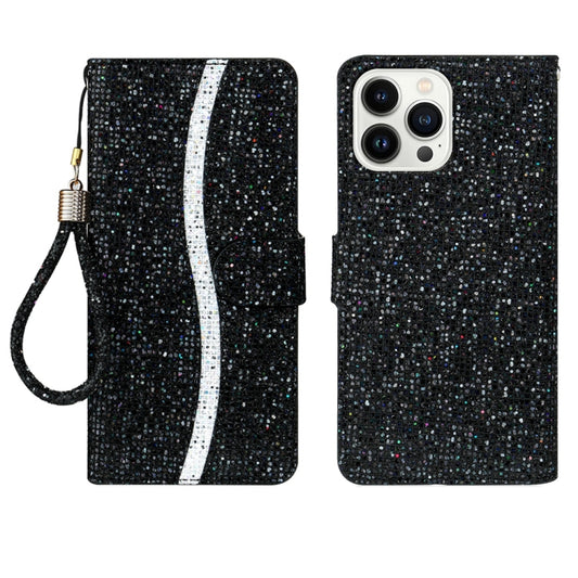 For iPhone 15 Pro Max Glitter Powder Filp Leather Phone Case(Black) - iPhone 15 Pro Max Cases by buy2fix | Online Shopping UK | buy2fix